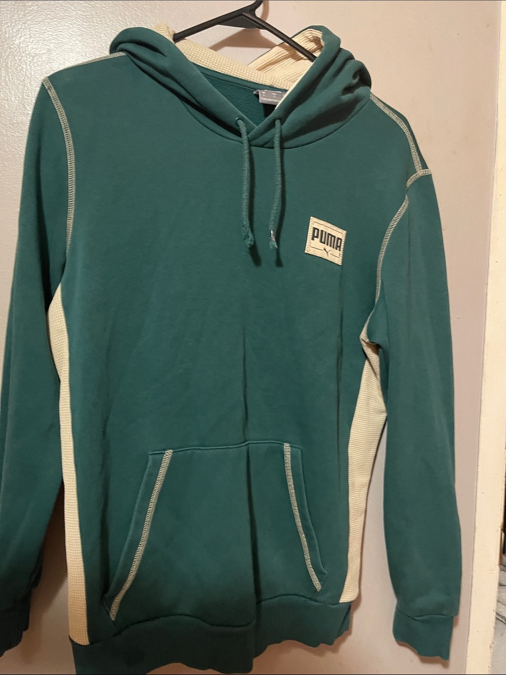 Puma Teal Pullover Hoodie with Cream Panels